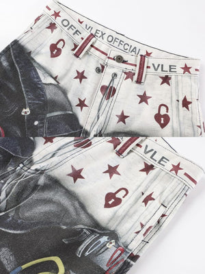 Denim Print Wide Leg Pants – waistband print close-up | XoKool