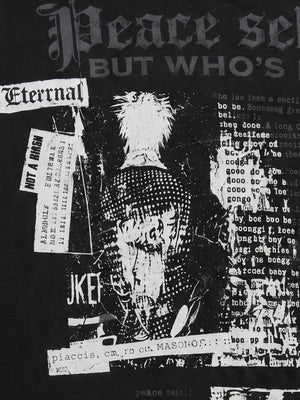 Punk Collage Longsleeve mit gestreiften Ärmeln – Collage am Rücken Nahaufnahme | XoKool