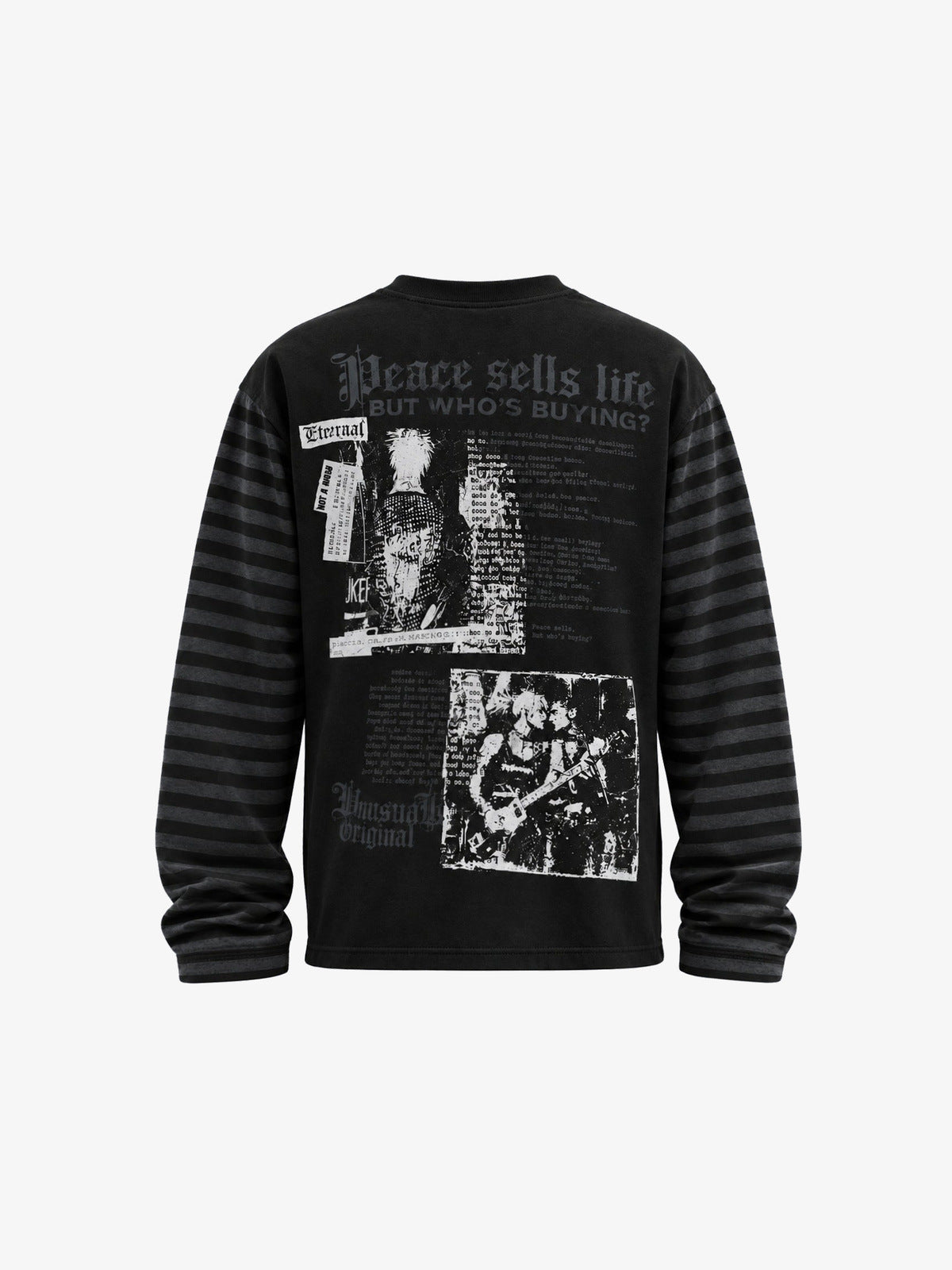 Punk Collage Longsleeve mit gestreiften Ärmeln – Rückansicht (Collage) | XoKool