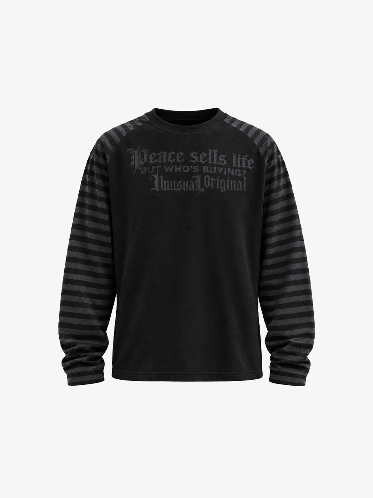 Punk Collage Longsleeve mit gestreiften Ärmeln – Schwarz, Vorderansicht | XoKool