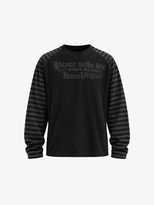 Punk Collage Longsleeve mit gestreiften Ärmeln – Schwarz, Vorderansicht | XoKool