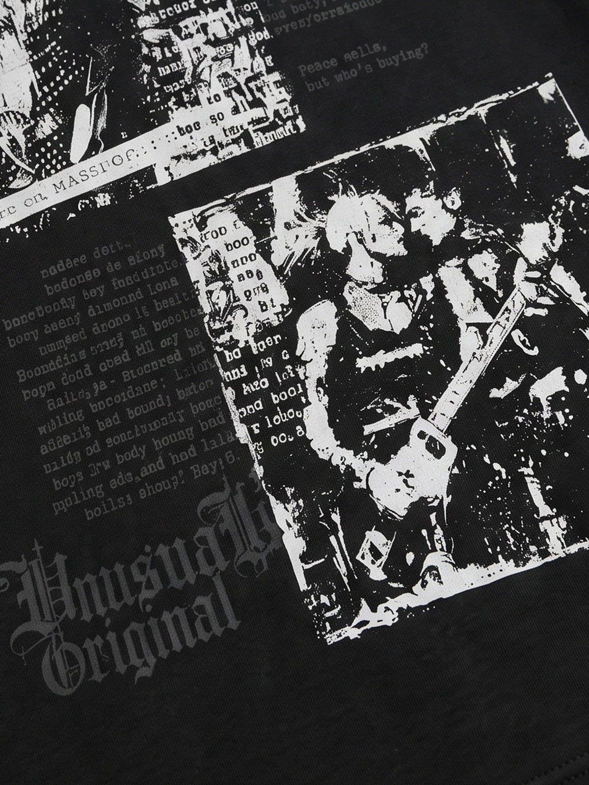 Punk Collage Longsleeve mit gestreiften Ärmeln – Gitarristen-Foto Nahaufnahme | XoKool