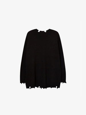 Punk Star Distressed Strickpullover mit Kette – Schwarz, Rückansicht | XoKool
