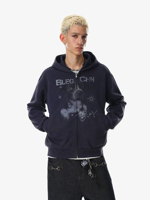 Puppy Zip Hoodie – am Model, Navy, Vorderansicht | XoKool