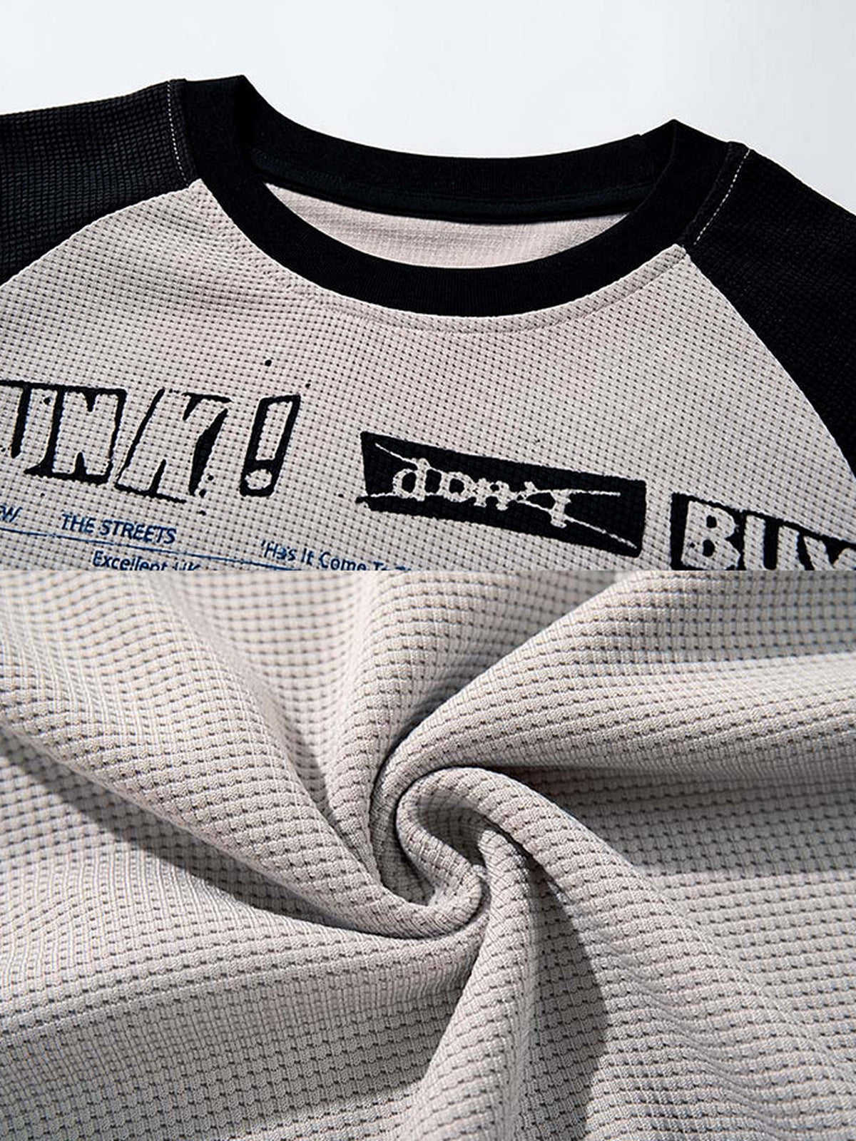 Raglan long sleeve shirt – Print close-up + waffle fabric swirl | XoKool