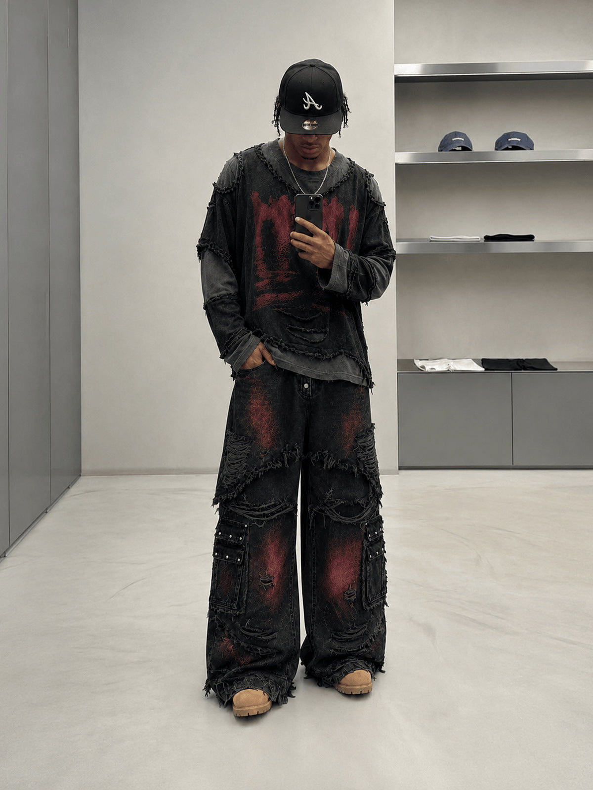 Layered raw edge tee – on model, front (alt) | XoKool