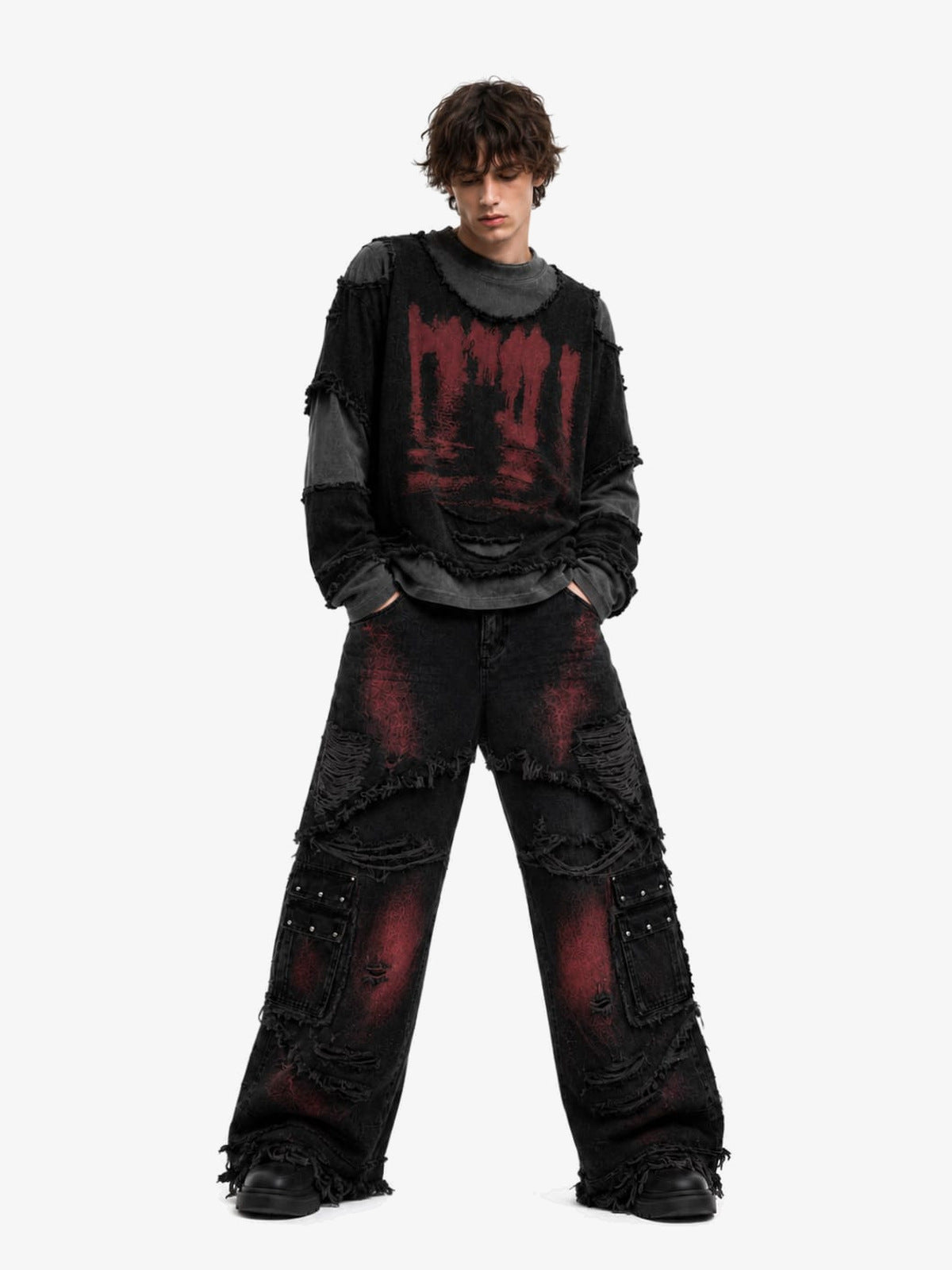 Layered raw edge tee – on model, front (close) | XoKool