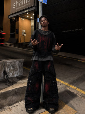 Layered raw edge tee – street photo at night | XoKool