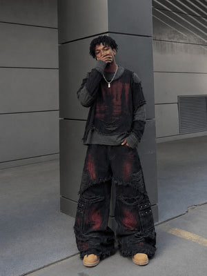 Layered raw edge tee – street photo, full outfit | XoKool