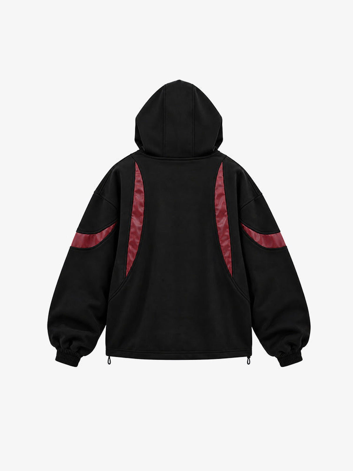 Red and Black Techwear Hoodie with Contrast Panels – Black, back view | XoKool