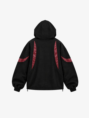 Red and Black Techwear Hoodie with Contrast Panels – Black, back view | XoKool