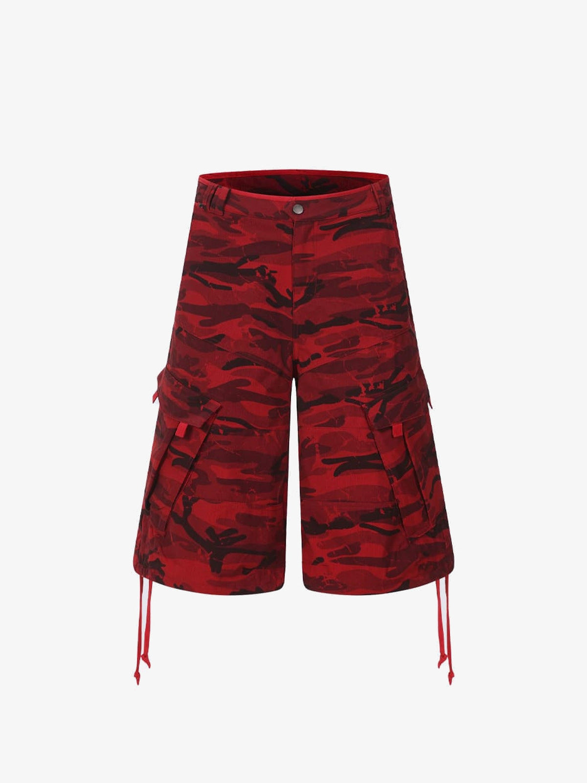 Rote Camo Wide Leg Cargoshorts – Rotes Camo, Vorderseite flach | XoKool