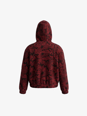 Hoodie con cierre de camuflaje rojo y bolsillo desgastado – vista trasera | XoKool