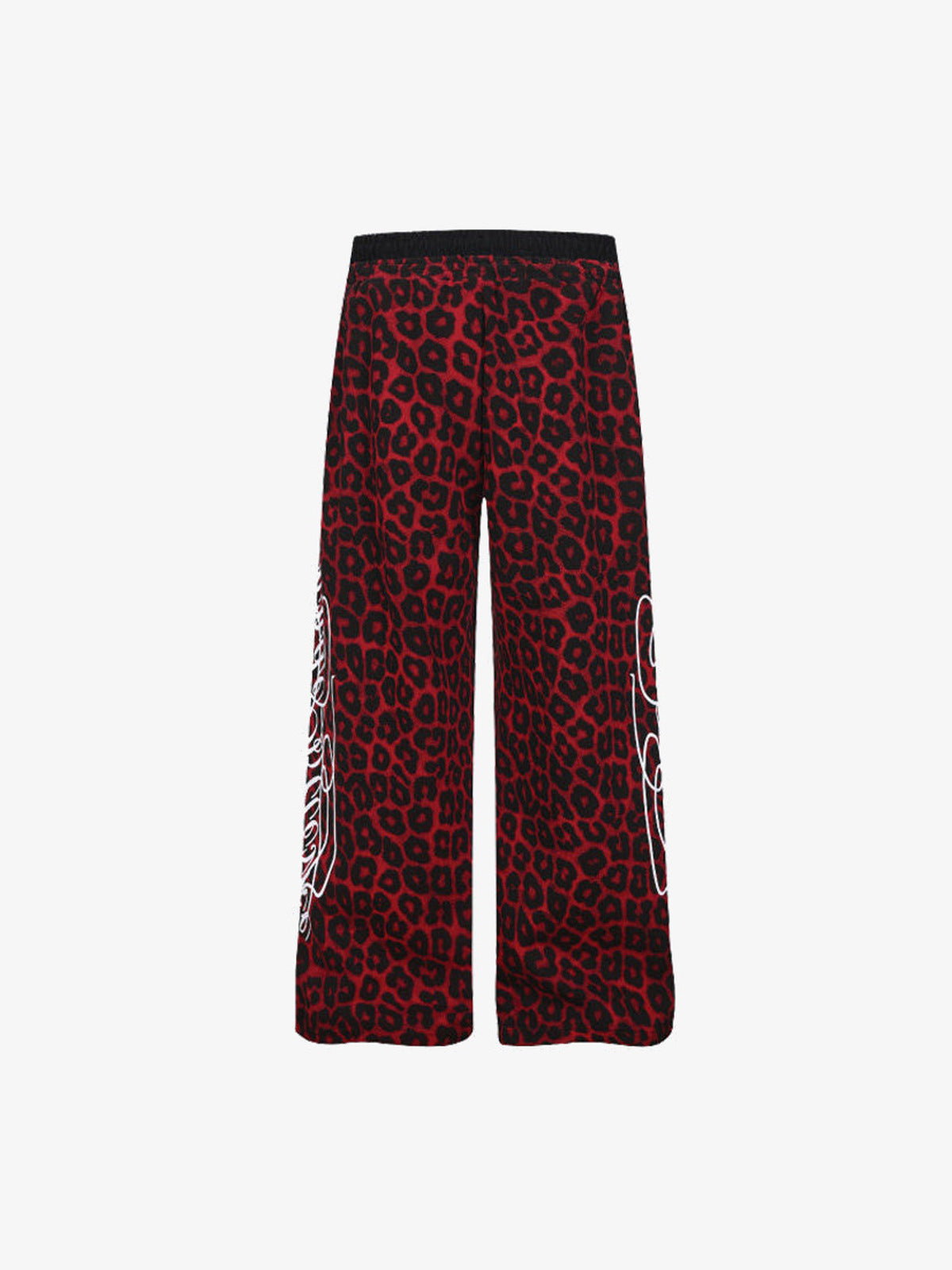 Red Leopard Print Distressed Wide Leg Sweatpants – Back view | XoKool