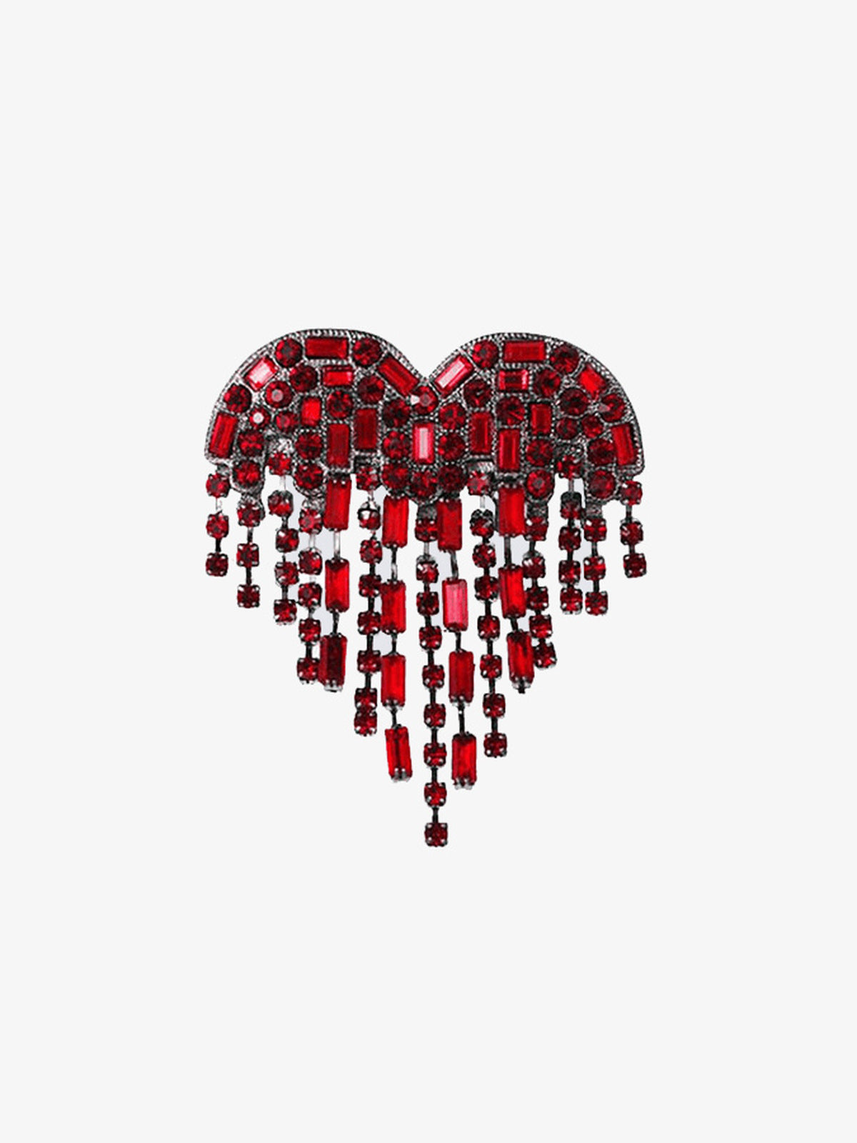 Red Rhinestone Heart Brooch with Fringe – front view | XoKool