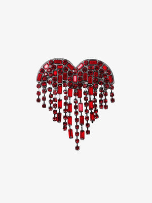 Red Rhinestone Heart Brooch with Fringe – front view | XoKool