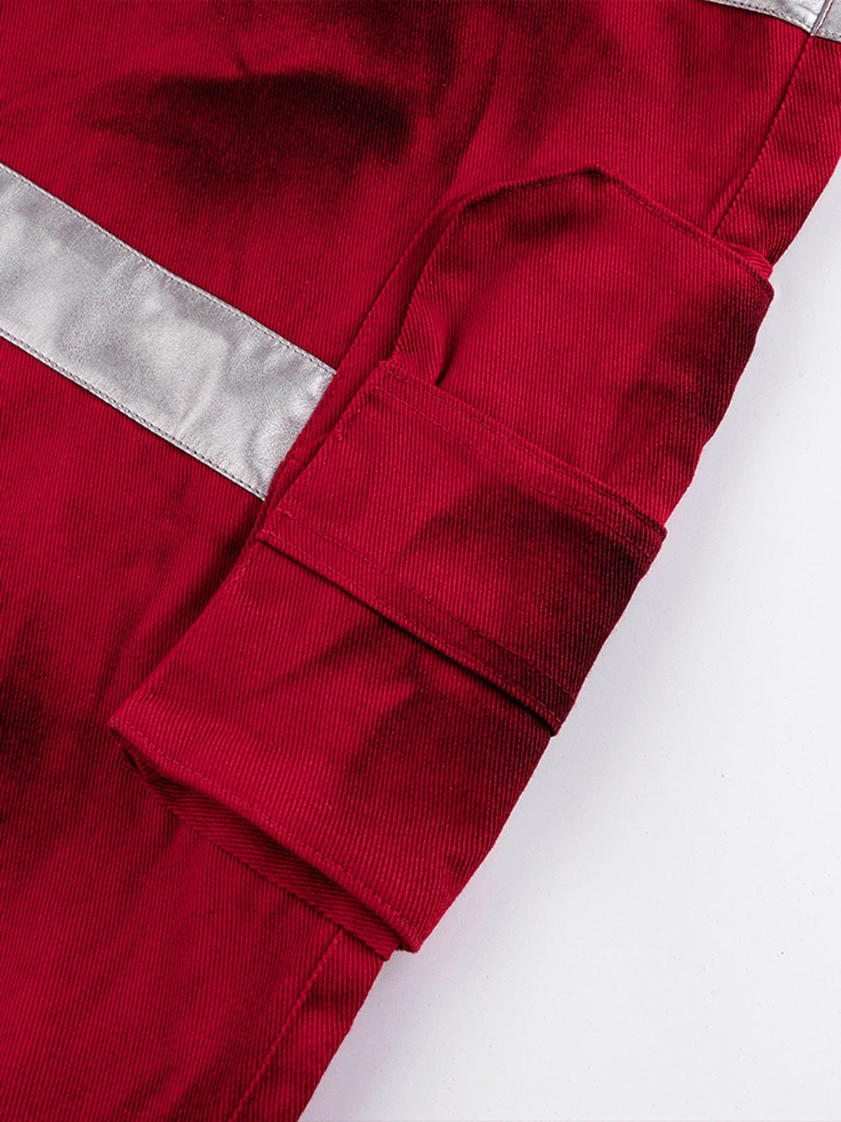 Cargo Pants – Red, tape and cargo pocket close-up | XoKool