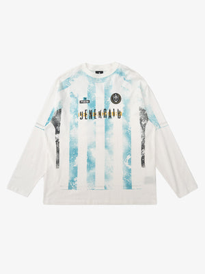 Layered Long Sleeve Soccer Jersey with Blue Stripes – front flat | XoKool