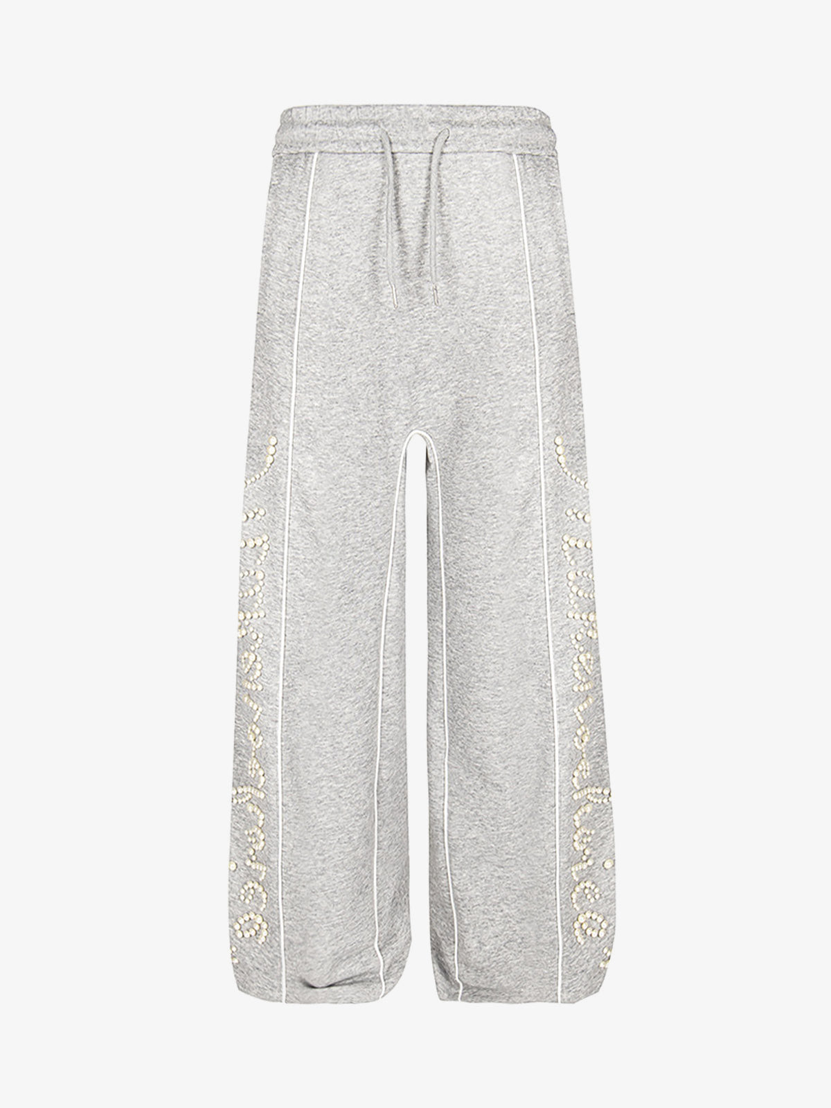 Pearl Letter Wide Leg Sweatpants with Piping – Heather Grey, front flat | XoKool