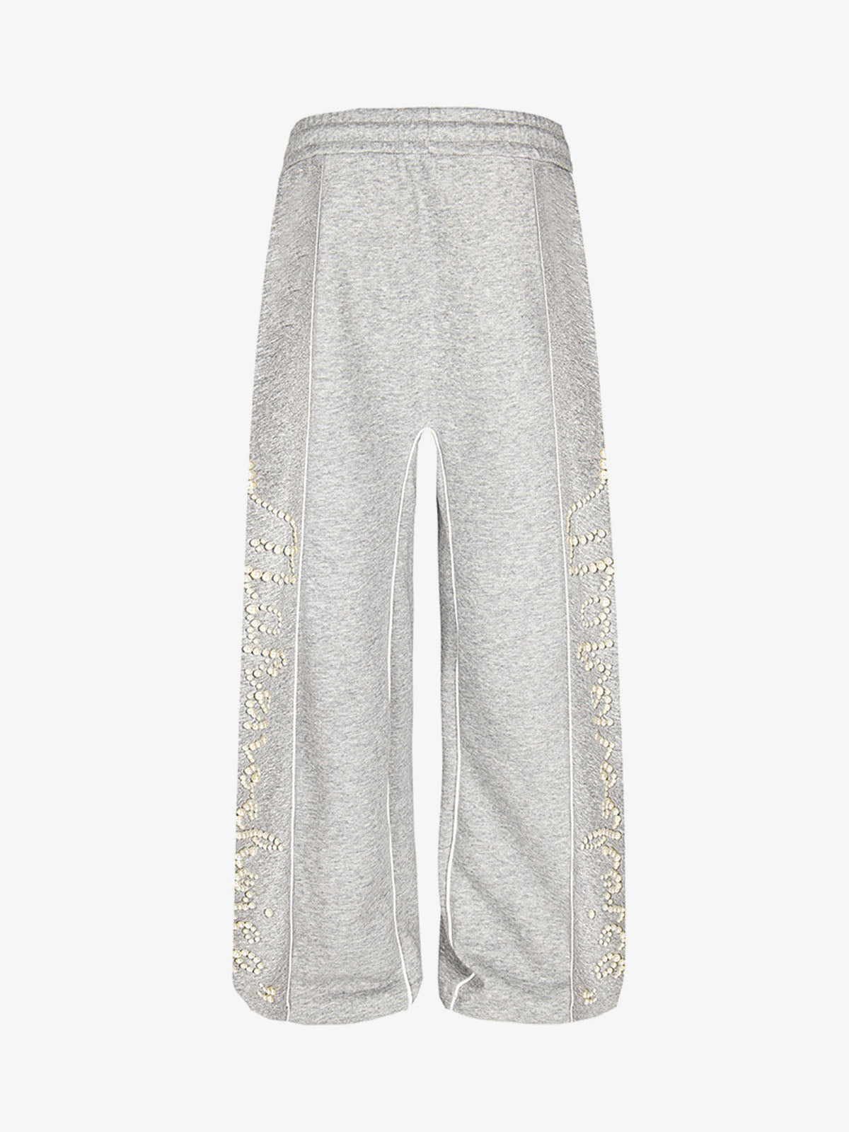 Wide Leg Jogginghose mit Perlenbuchstaben und Paspel – Grau meliert, Rückansicht flach | XoKool