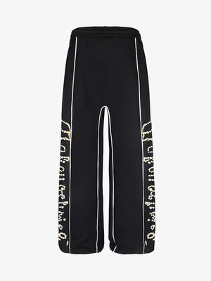 Wide Leg Jogginghose mit Perlenbuchstaben und Paspel – Schwarz, Rückansicht flach | XoKool