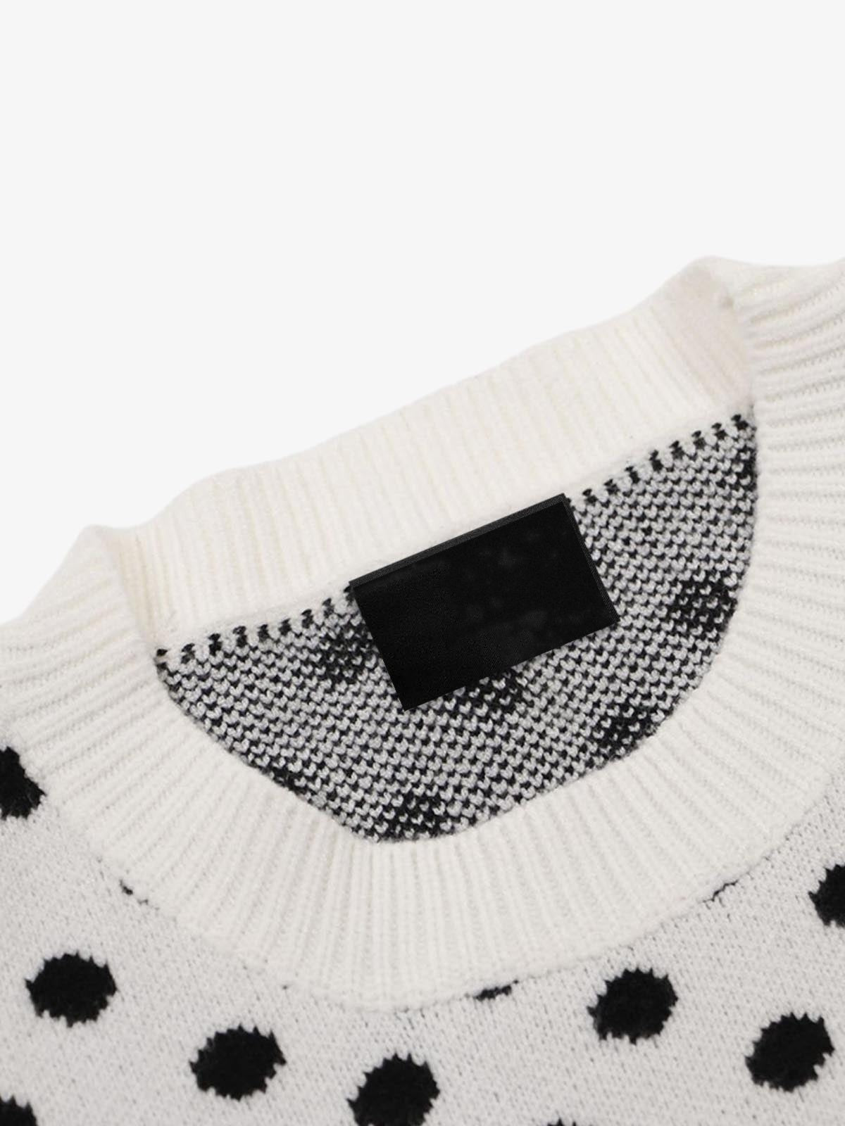 Jacquard-Pullover mit Polka Dots und Good-Luck-Motiv – Nahaufnahme des Ausschnitts | XoKool