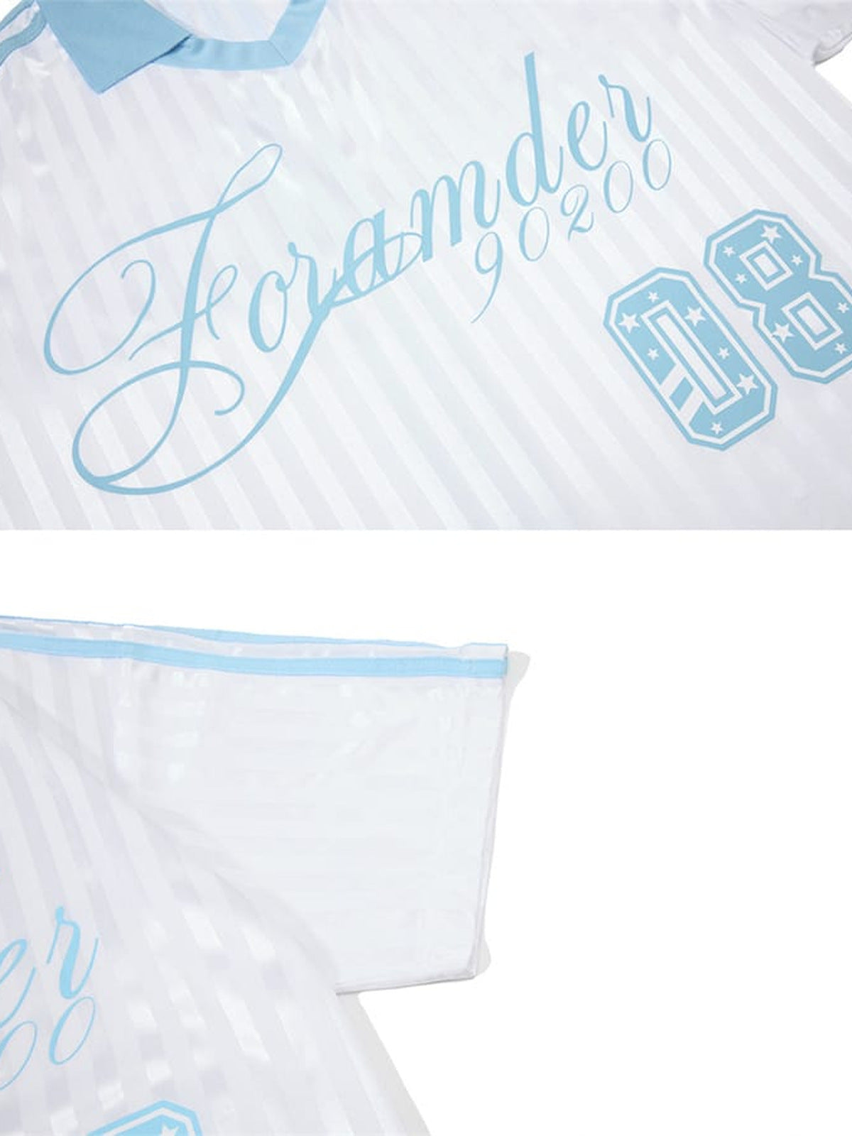 Polo collar soccer shirt – Light blue, print and sleeve close-up | XoKool
