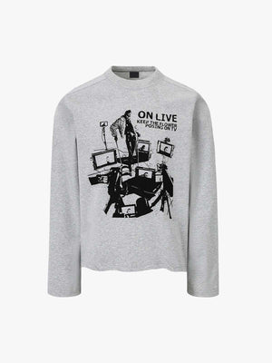 TV collage long sleeve – Heather Grey, front view | XoKool