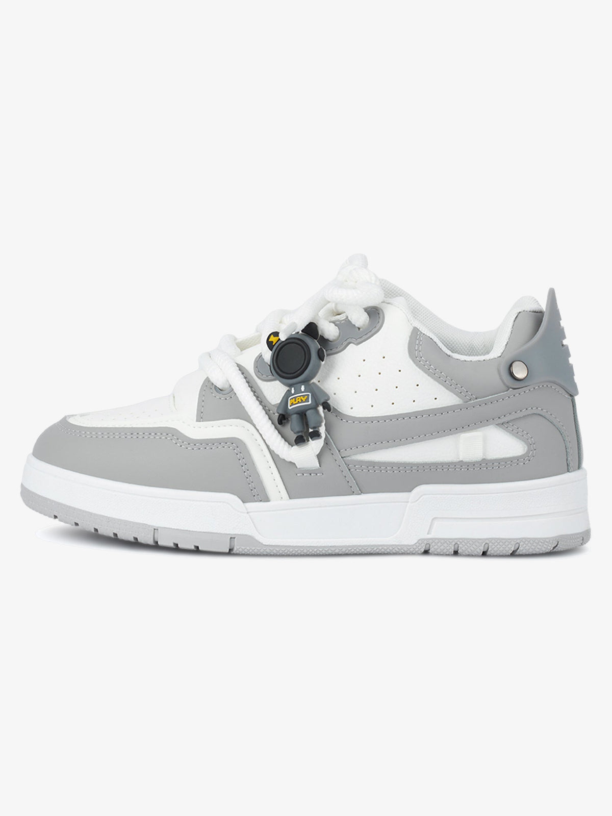 Rope Lace Skate Sneakers with Figure Charm – Light Grey, side | XoKool