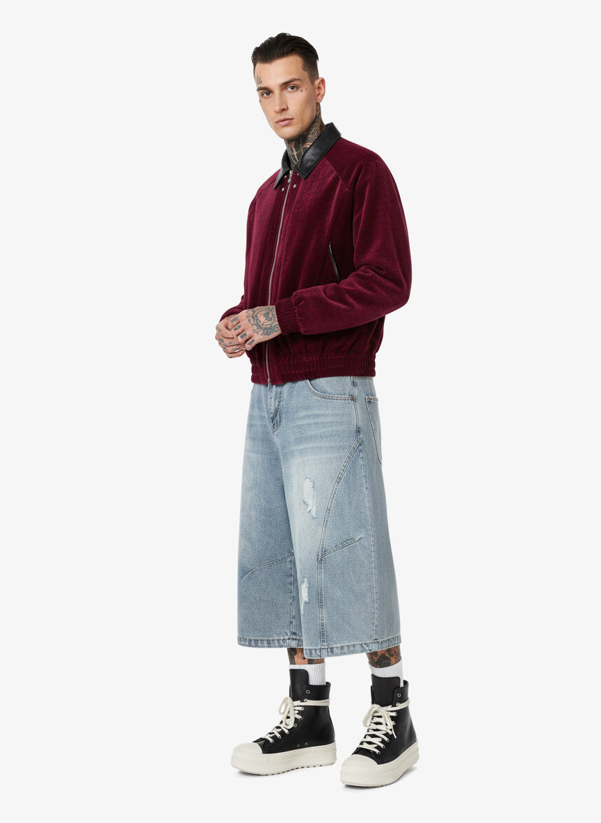 Chaqueta bomber de terciopelo – Rojo vino, en modelo, tres cuartos | XoKool