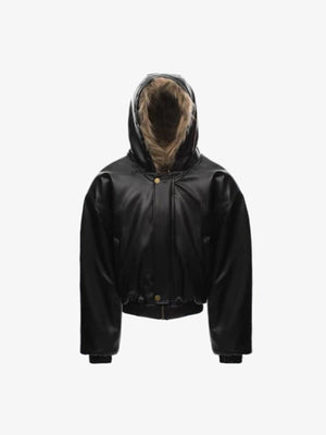 Reversible hooded jacket – Black PU side, front | XoKool