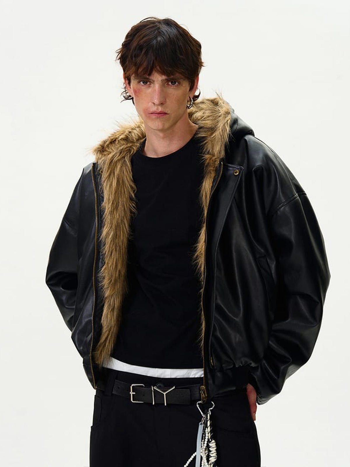 Reversible hooded jacket – on model, PU side, second view | XoKool