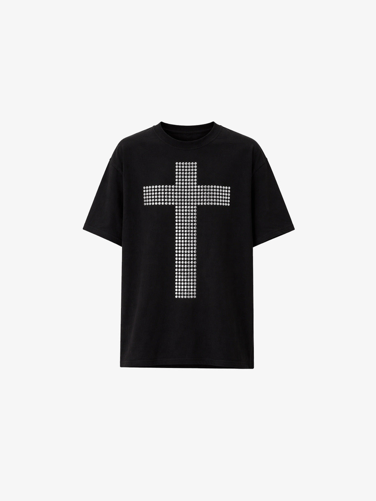 Camiseta con cruz de strass en blanco – Negro, vista frontal | XoKool