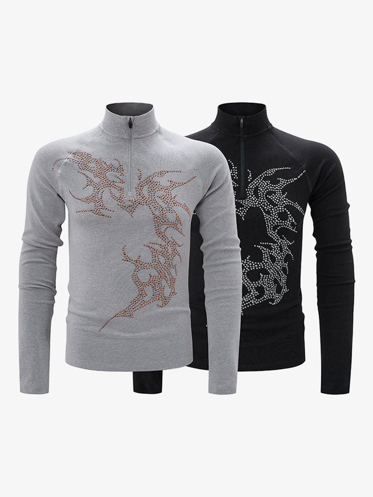 Rhinestone quarter zip shirt – Grey and Black together | XoKool