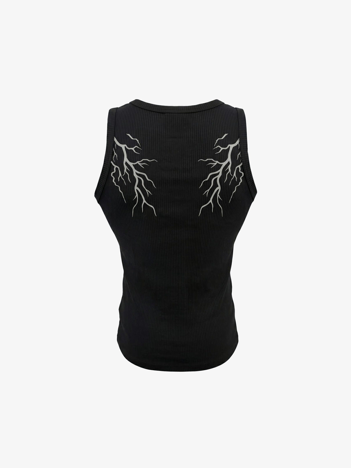 Bolt graphic tank top – Black, back flat | XoKool