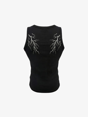 Bolt graphic tank top – Black, back flat | XoKool