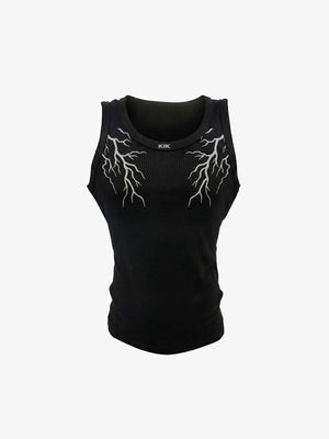 Ribbed Bolt Graphic Tank Top – Black, front flat | XoKool