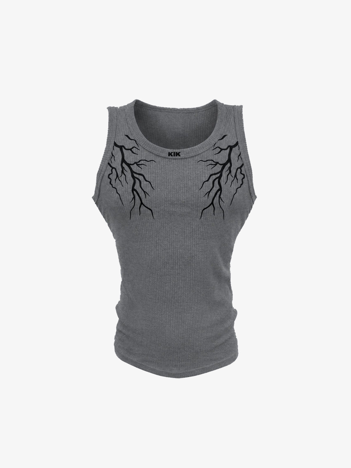 Ribbed Bolt Graphic Tank Top – Grey, front flat | XoKool