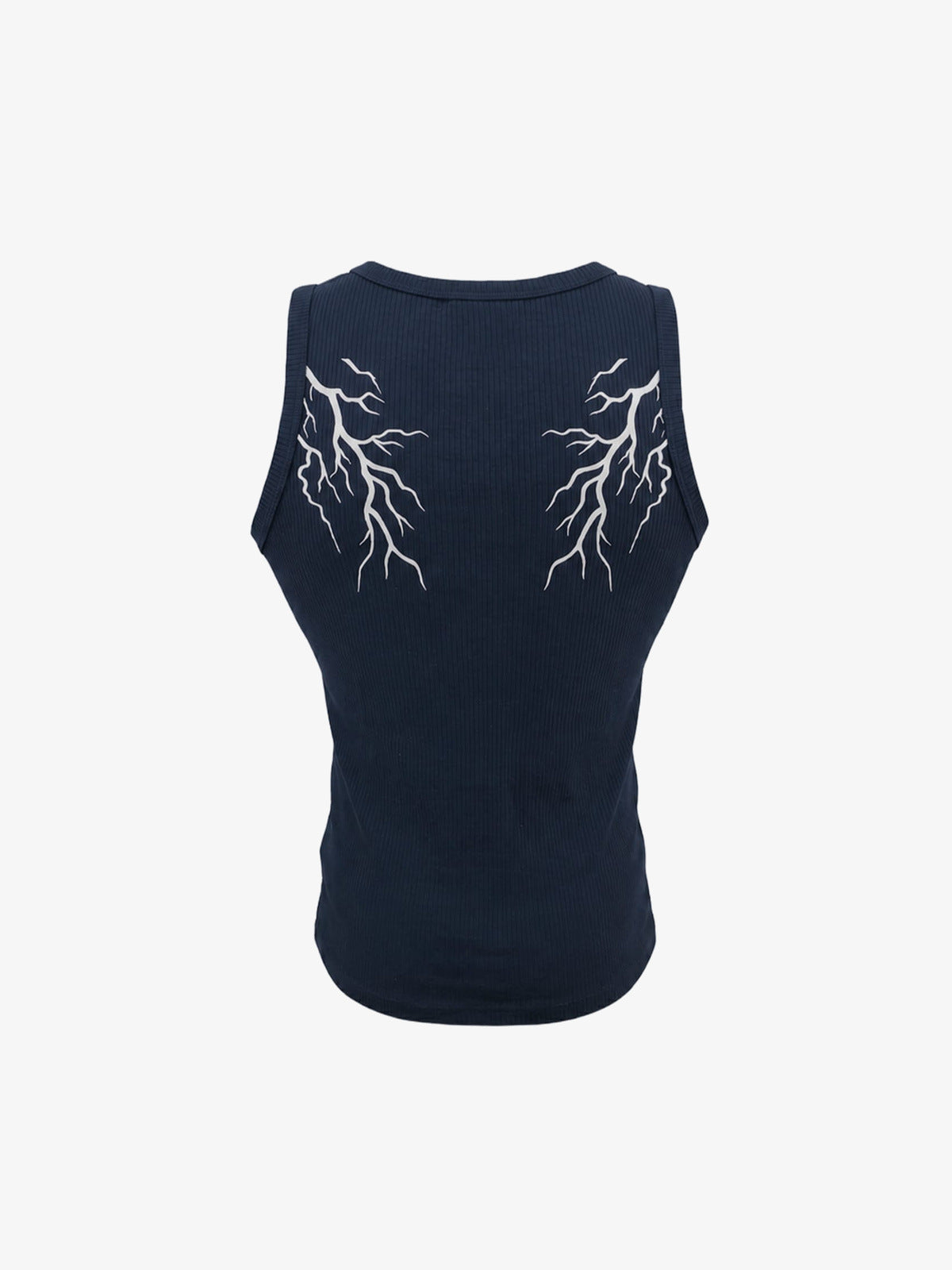 Bolt graphic tank top – Navy, back flat | XoKool