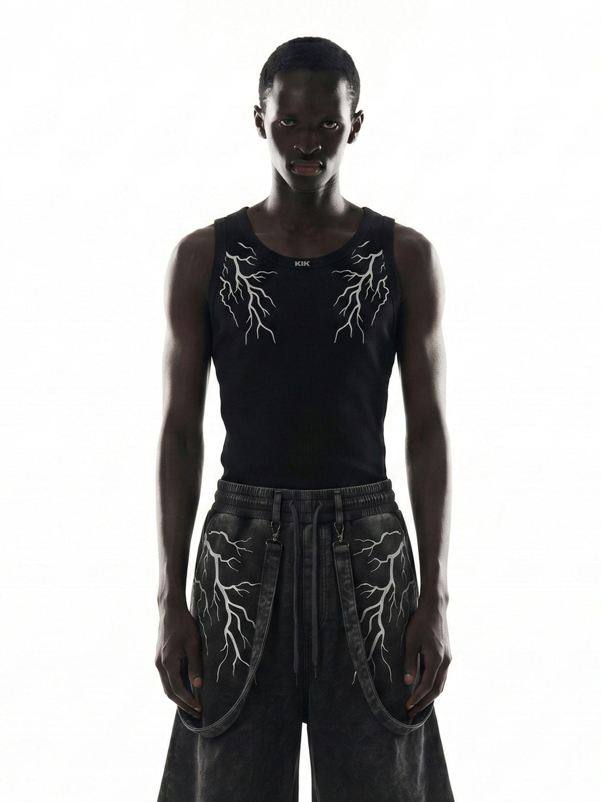 Bolt graphic tank top – on model, front | XoKool