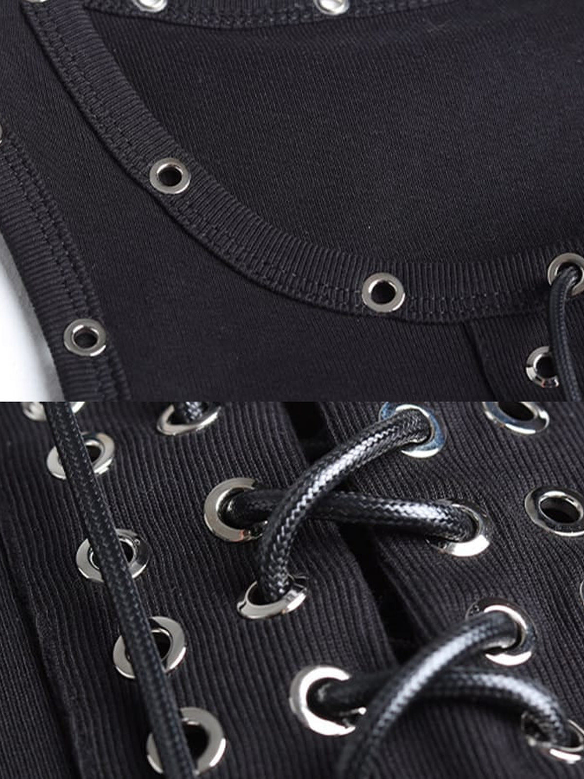 Lace-up tank top – eyelet + lace close-up | XoKool