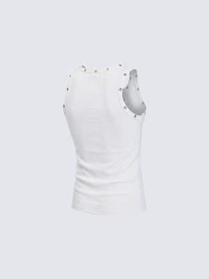 Lace-up tank top – White, flat back | XoKool