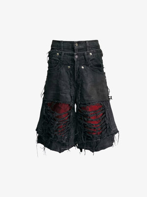 Jorts baggy rotos con bajo deshilachado – Negro, frente plano | XoKool