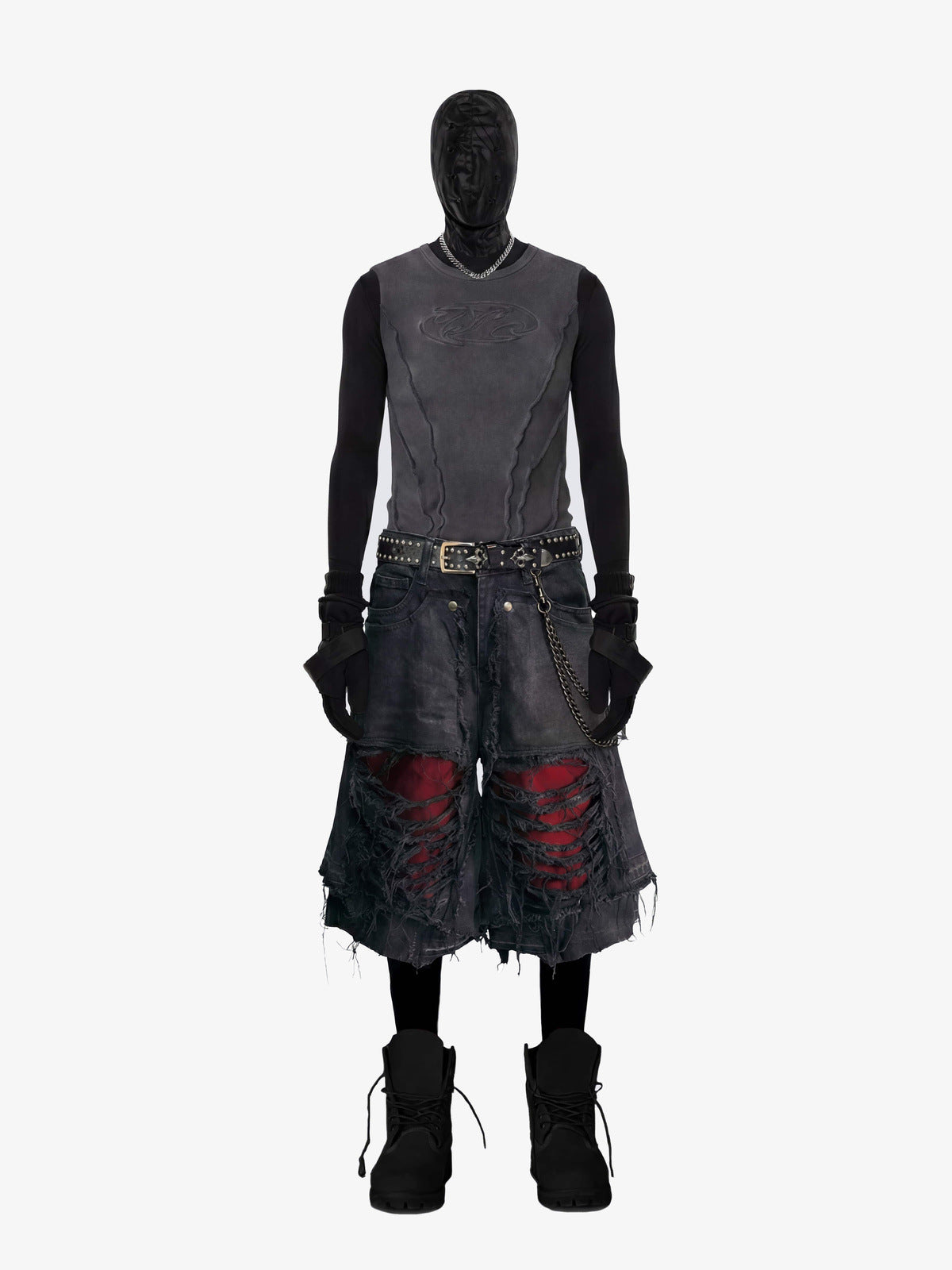 Jorts baggy rotos – En modelo, frente, negro | XoKool