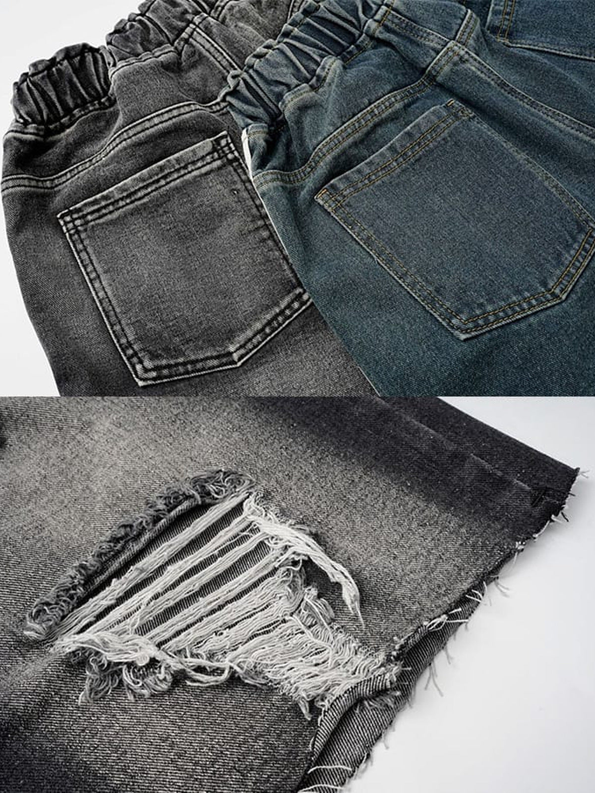 Drawstring denim shorts – back pockets and rip detail | XoKool