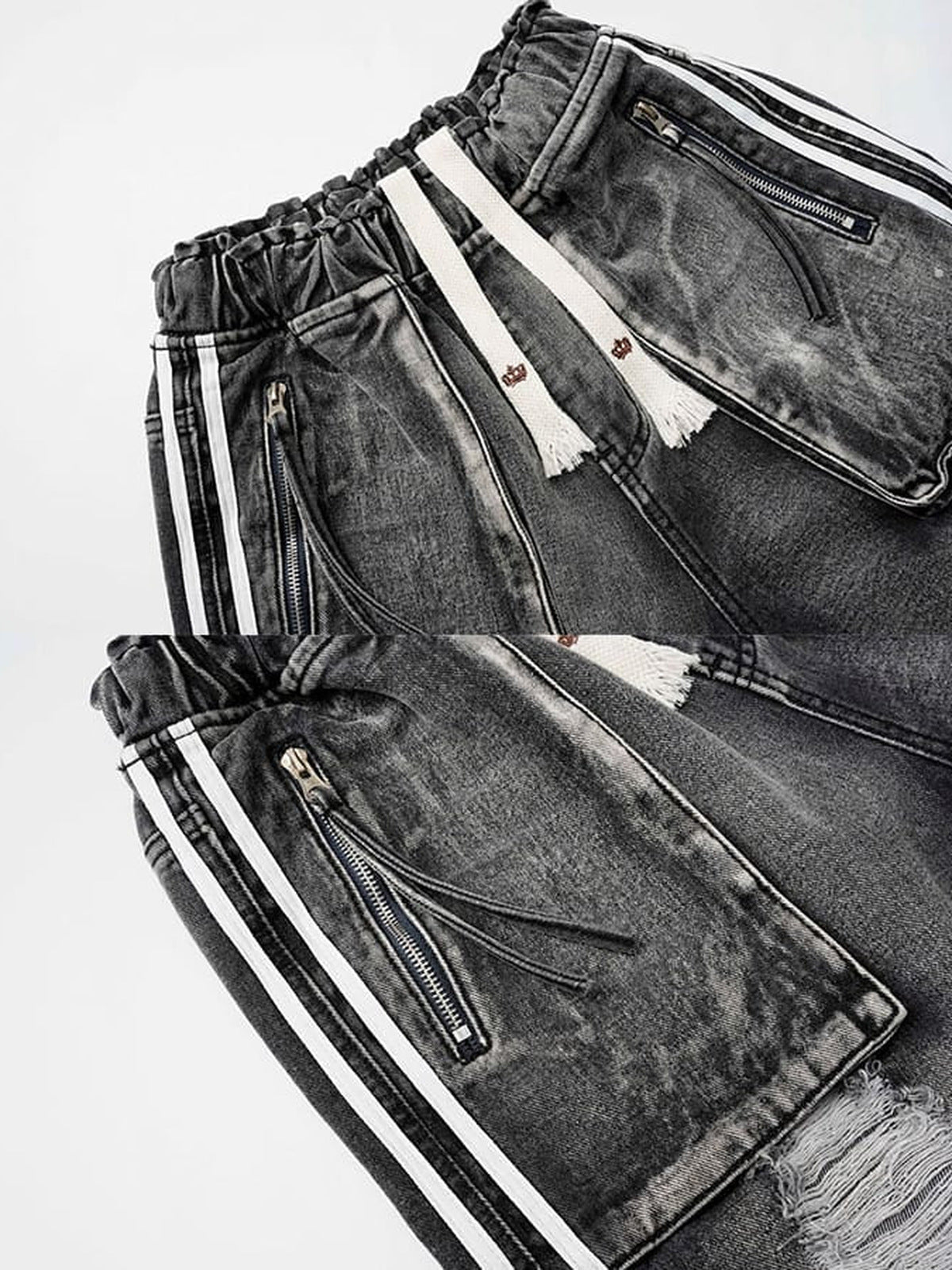 Drawstring denim shorts – Washed Grey, drawstring and stripe detail | XoKool