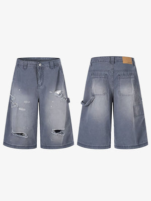 Carpenter Jorts im Used-Look mit Rissen – Vorder- und Rückansicht flach | XoKool