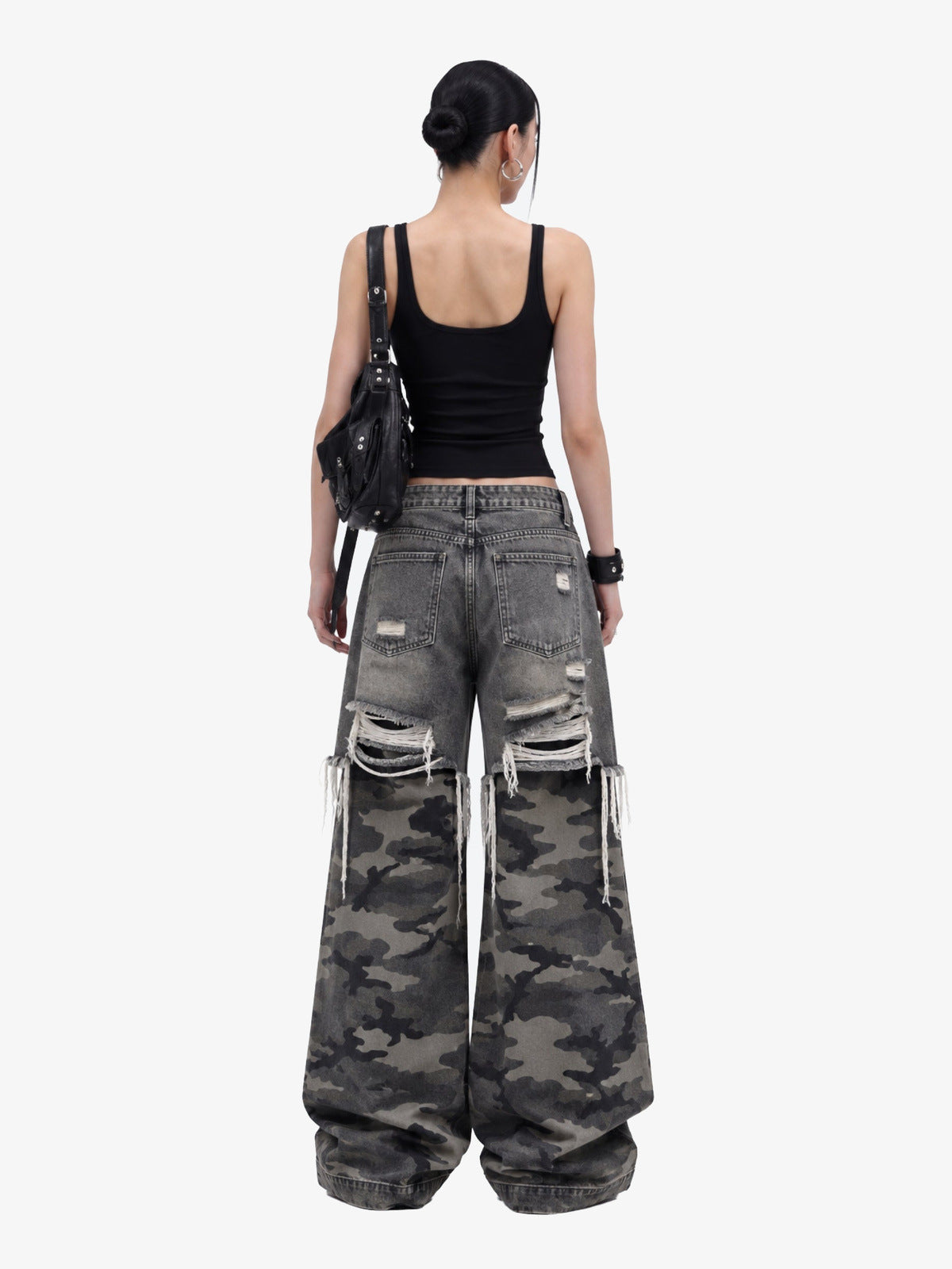 Grey Camo Jeans – on female model back | XoKool