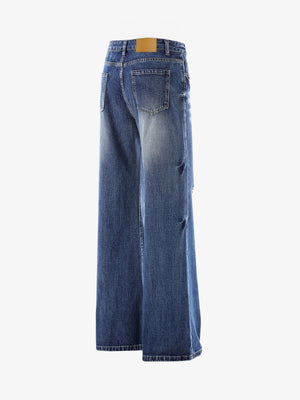 Ripped Flare Jeans – Mid Blue, side flat | XoKool