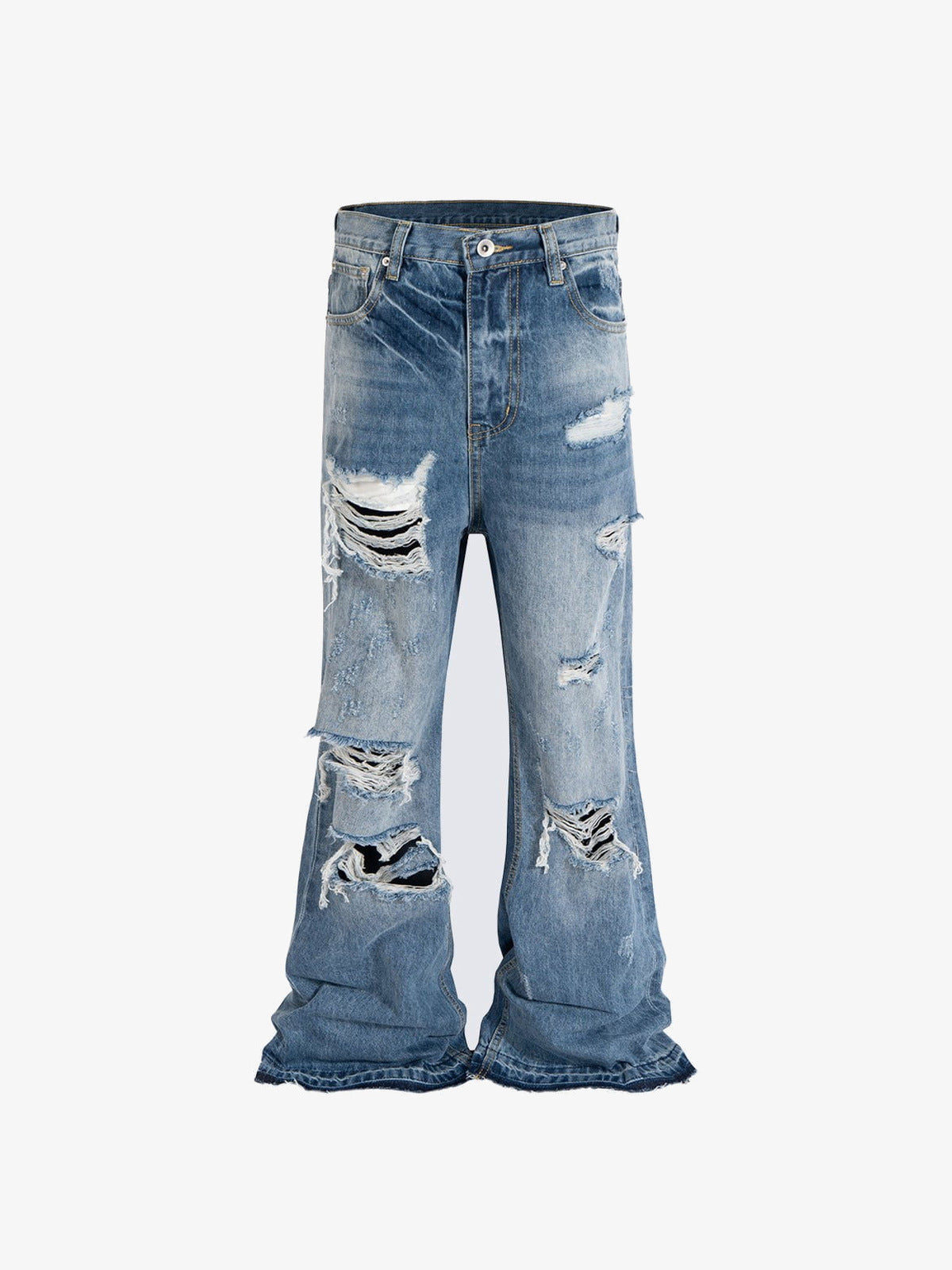 Ripped Light Wash Flare Jeans – front flat lay | XoKool